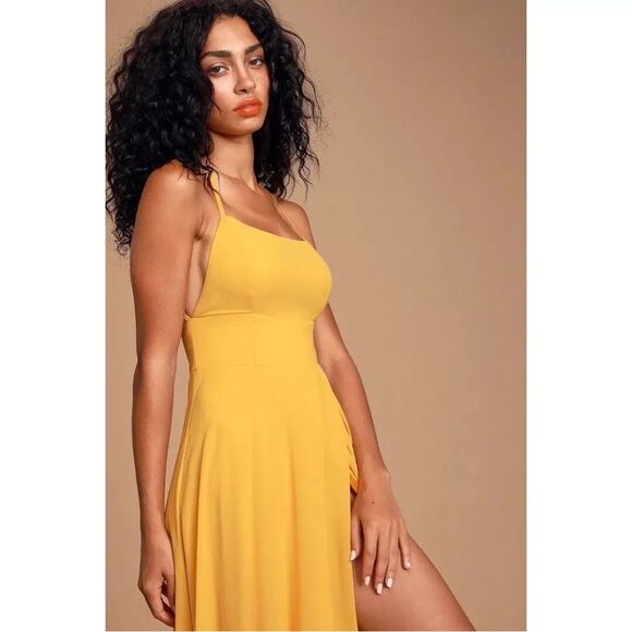 Lulus Dreamy Romance Sunflower Yellow Backless Whimsical Fairy Maxi Dress Size L - Picture 2 of 9